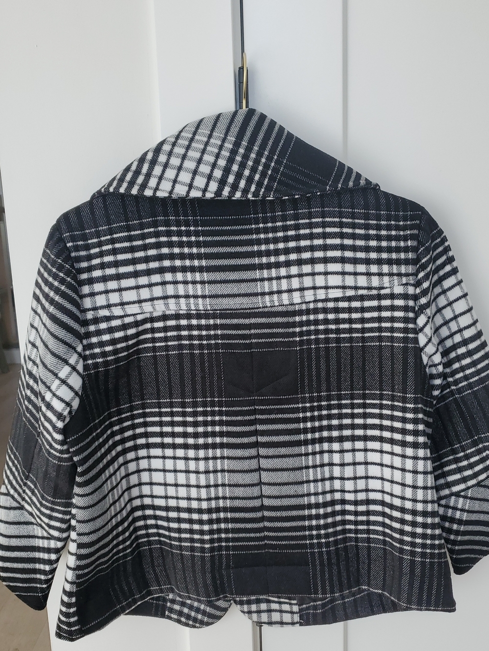 Lavena- Wool 45% Sz.14 Black & White Check Plaid Crop Coat - Picture 7 of 8